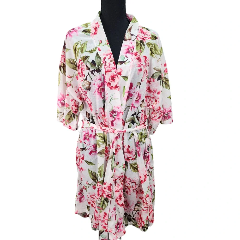 Show Me Your Mumu Robe One Size Pink White Floral “Brie Garden of Blooms” Kimono - Picture 2 of 14